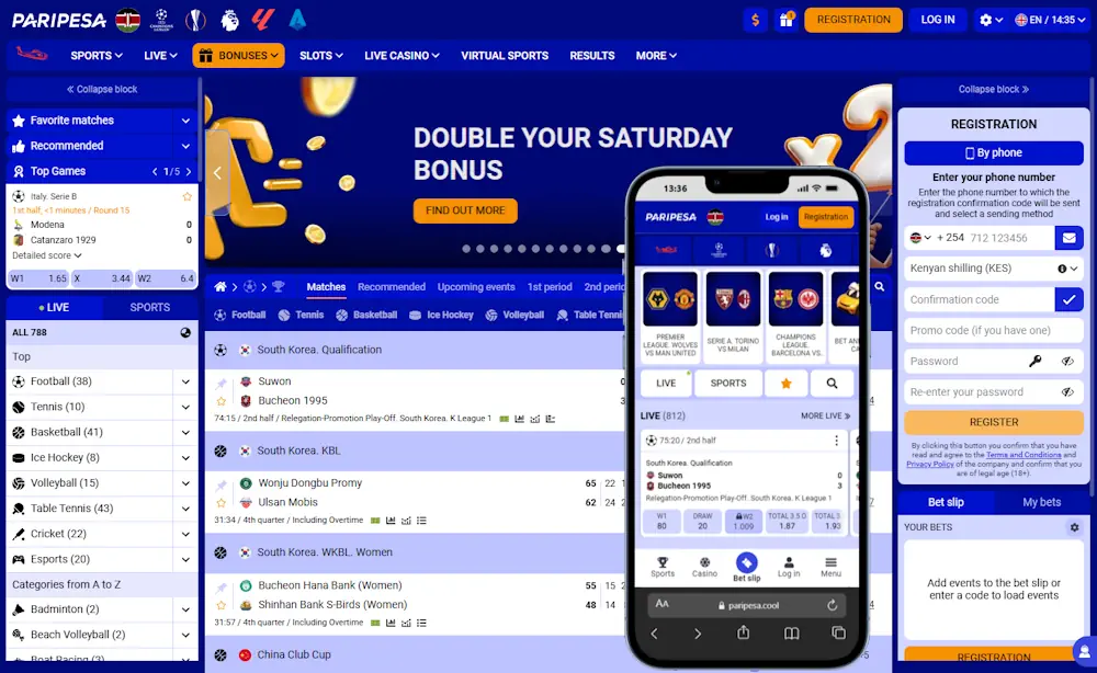 Paripesa Casino and Sportsbook Desktop and Mobile Screenshot